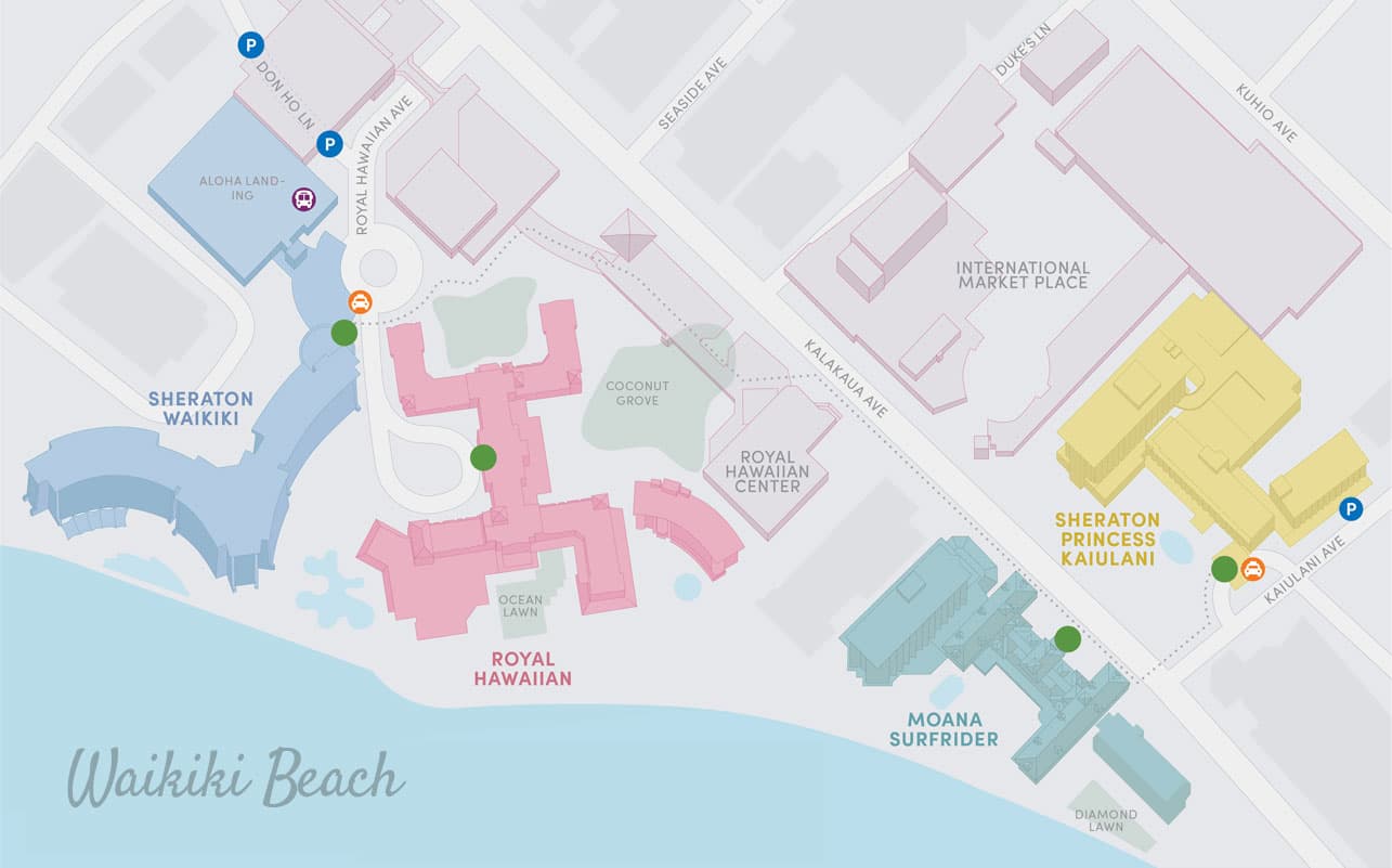 ワイキキビーチ沿い ホテルマップ